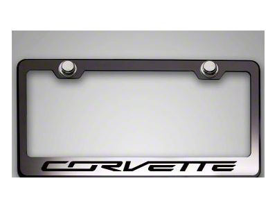 License Plate Frame with Corvette Lettering; Black Carbon Fiber (Universal; Some Adaptation May Be Required)