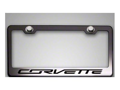 License Plate Frame with Corvette Lettering; Black Solid (Universal; Some Adaptation May Be Required)