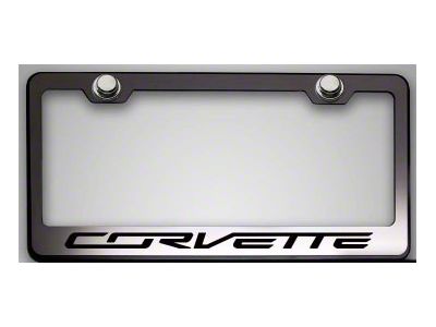 License Plate Frame with Corvette Lettering; White Carbon Fiber (Universal; Some Adaptation May Be Required)