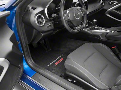 Lloyd Ultimat Front Floor Mats with Camaro and Red SS Logo; Black (16-24 Camaro)