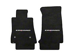 Lloyd Velourtex Front Floor Mats with Camaro Word Logo; Black (16-24 Camaro)