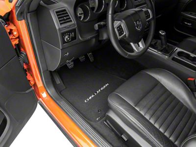 Lloyd Velourtex Front Floor Mats with Challenger Logo; Black (11-23 Challenger, Excluding AWD)