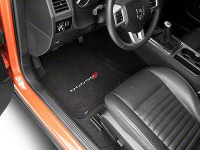 Lloyd Velourtex Front Floor Mats with Dodge Logo; Black (11-23 Challenger, Excluding AWD)