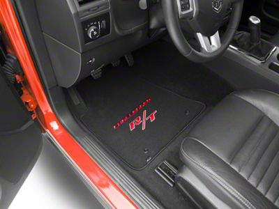 Lloyd Velourtex Front and Rear Floor Mats with Challenger and Red RT Logo; Black (11-23 Challenger, Excluding AWD)