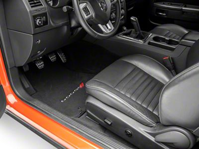 Lloyd Velourtex Front and Rear Floor Mats with Dodge and Stripes Logo; Black (11-23 Challenger, Excluding AWD)