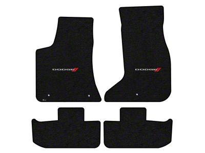 Lloyd Velourtex Front and Rear Floor Mats with Dodge and Stripes Logo; Black (17-23 AWD Challenger)