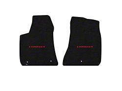 Lloyd Velourtex Front Floor Mats with Red Charger Logo; Black (11-23 RWD Charger)