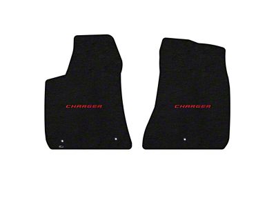 Lloyd Velourtex Front Floor Mats with Red Charger Logo; Black (11-23 RWD Charger)