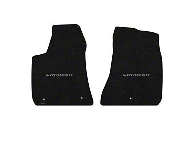 Lloyd Velourtex Front Floor Mats with Silver Charger Logo; Black (11-23 RWD Charger)