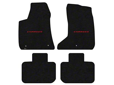 Lloyd Velourtex Front and Rear Floor Mats with Red Charger Logo; Black (11-23 AWD Charger)