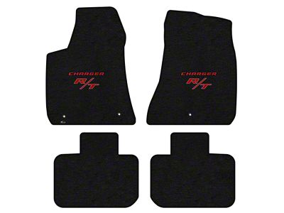 Lloyd Velourtex Front and Rear Floor Mats with Red R/T Logo; Black (11-23 RWD Charger)