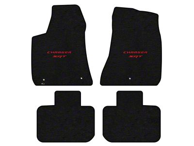 Lloyd Velourtex Front and Rear Floor Mats with Red SRT Logo; Black (11-23 RWD Charger)