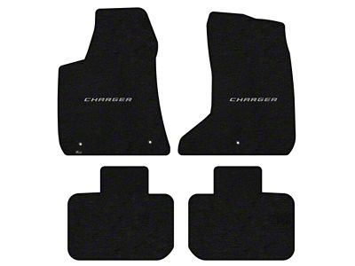 Lloyd Velourtex Front and Rear Floor Mats with Silver Charger Logo; Black (11-23 AWD Charger)