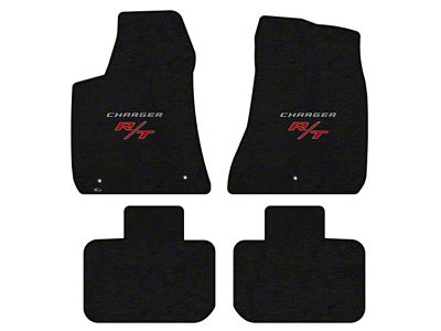 Lloyd Velourtex Front and Rear Floor Mats with Silver and Red R/T Logo; Black (11-23 RWD Charger)