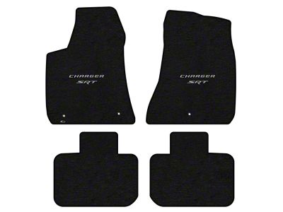 Lloyd Velourtex Front and Rear Floor Mats with Silver SRT Logo; Black (11-23 RWD Charger)
