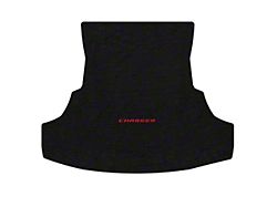 Lloyd Velourtex Trunk Mat with Red Charger Logo; Black (11-12 Charger)