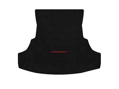 Lloyd Velourtex Trunk Mat with Red Charger Logo; Black (11-12 Charger)