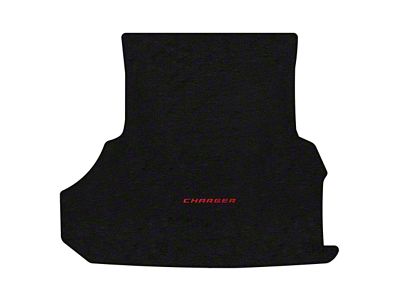 Lloyd Velourtex Trunk Mat with Red Charger Logo; Black (13-23 Charger w/ Subwoofer)