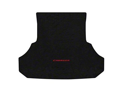 Lloyd Velourtex Trunk Mat with Red Charger Logo; Black (13-23 Charger w/o Subwoofer)