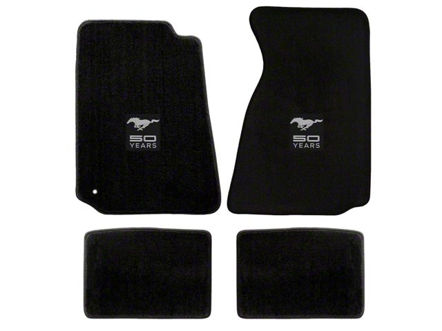 Lloyd Front and Rear Floor Mats with 50th Anniversary Logo; Black (94-98 Mustang Coupe)