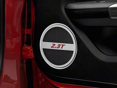 SpeedForm Lower Door Speaker Trim with Red 2.3T Logo; Brushed (15-23 Mustang EcoBoost)