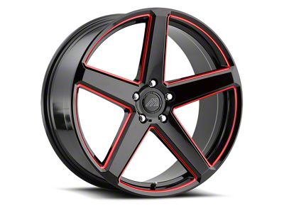 MACH Forged MF.15 Glossy Black with Red Milled Accents Wheel; 20x9; 10mm Offset (08-23 RWD Challenger, Excluding Widebody)
