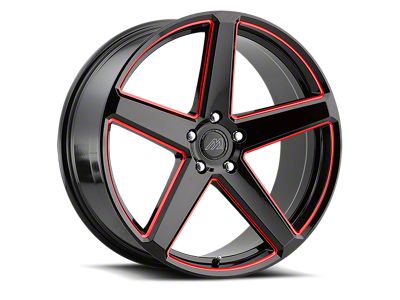 MACH Forged MF.15 Glossy Black with Red Milled Accents Wheel; 20x9; 32mm Offset (17-23 AWD Challenger)