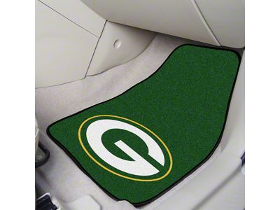 Carpet Front Floor Mats with Green Bay Packers Logo; Green (Universal; Some Adaptation May Be Required)