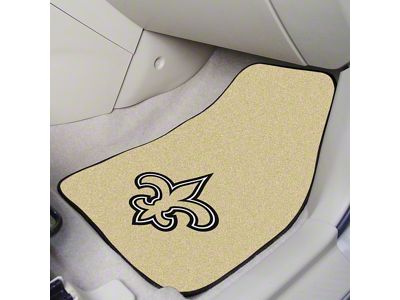 Carpet Front Floor Mats with New Orleans Saints Logo; Black (Universal; Some Adaptation May Be Required)