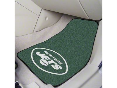 Carpet Front Floor Mats with New York Jets Logo; Green (Universal; Some Adaptation May Be Required)