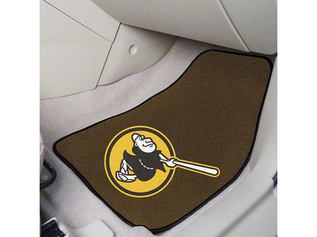 Carpet Front Floor Mats with San Diego Padres Logo; Brown and Yellow (Universal; Some Adaptation May Be Required)