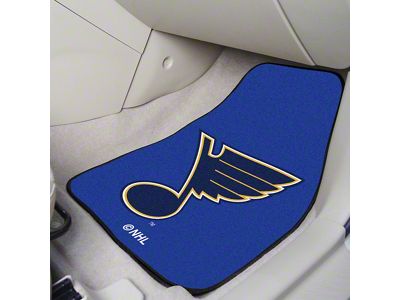 Carpet Front Floor Mats with St. Louis Blues Logo; Royal (Universal; Some Adaptation May Be Required)