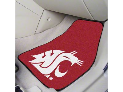 Carpet Front Floor Mats with Washington State University Logo; Red (Universal; Some Adaptation May Be Required)