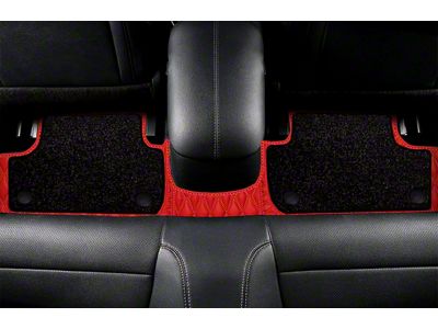 Double Layer Diamond Front and Rear Floor Mats; Base Layer Red and Top Layer Black (21-25 Mustang Mach-E)
