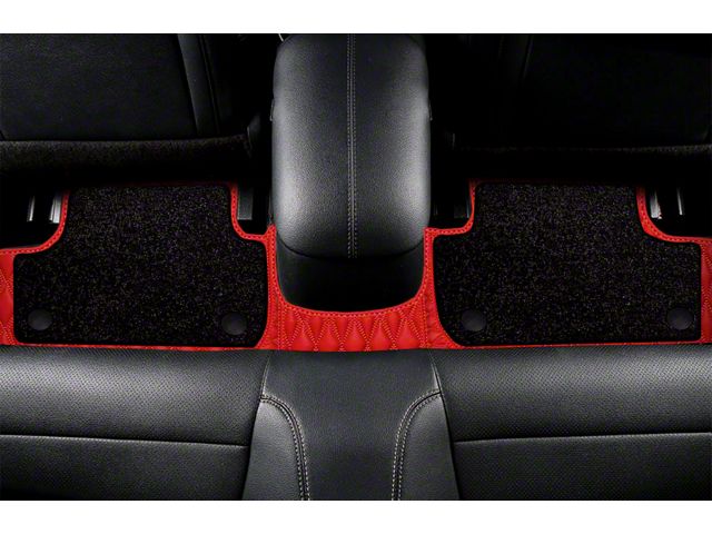 Double Layer Diamond Front and Rear Floor Mats; Base Layer Red and Top Layer Black (21-24 Mustang Mach-E)