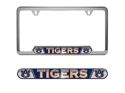 Embossed License Plate Frame with Auburn University Logo; Blue (Universal; Some Adaptation May Be Required)