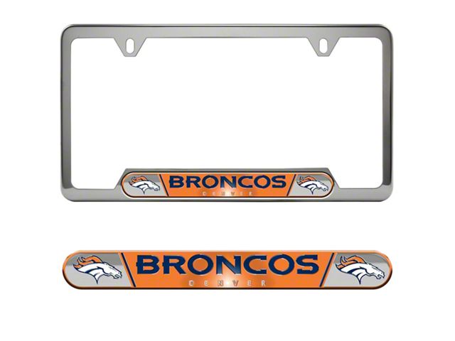 Embossed License Plate Frame with Denver Broncos Logo; Orange (Universal; Some Adaptation May Be Required)