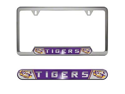 Embossed License Plate Frame with LSU Logo; Purple (Universal; Some Adaptation May Be Required)