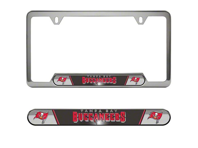Embossed License Plate Frame with Tampa Bay Buccaneers Logo; Gray (Universal; Some Adaptation May Be Required)