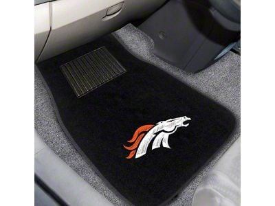 Embroidered Front Floor Mats with Denver Broncos Logo; Black (Universal; Some Adaptation May Be Required)