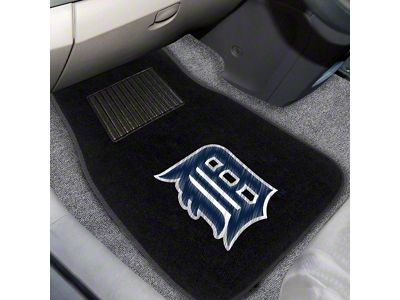 Embroidered Front Floor Mats with Detroit Tigers Logo; Black (Universal; Some Adaptation May Be Required)