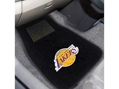 Embroidered Front Floor Mats with Los Angeles Lakers Logo; Black (Universal; Some Adaptation May Be Required)