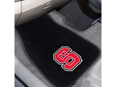 Embroidered Front Floor Mats with NC State University Logo; Black (Universal; Some Adaptation May Be Required)