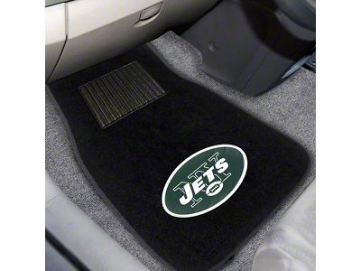 Embroidered Front Floor Mats with New York Jets Logo; Black (Universal; Some Adaptation May Be Required)