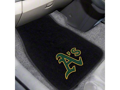 Embroidered Front Floor Mats with Oakland Athletics Logo; Black (Universal; Some Adaptation May Be Required)