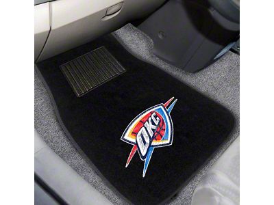 Embroidered Front Floor Mats with Oklahoma City Thunder Logo; Black (Universal; Some Adaptation May Be Required)