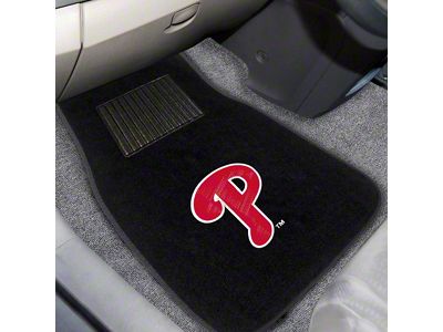 Embroidered Front Floor Mats with Philadelphia Phillies Logo; Black (Universal; Some Adaptation May Be Required)
