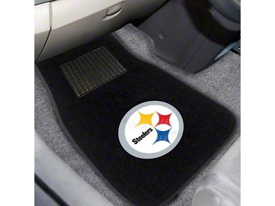 Embroidered Front Floor Mats with Pittsburgh Steelers Logo; Black (Universal; Some Adaptation May Be Required)