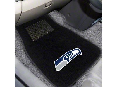 Embroidered Front Floor Mats with Seattle Seahawks Logo; Black (Universal; Some Adaptation May Be Required)