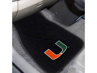Embroidered Front Floor Mats with University of Miami Logo; Black (Universal; Some Adaptation May Be Required)